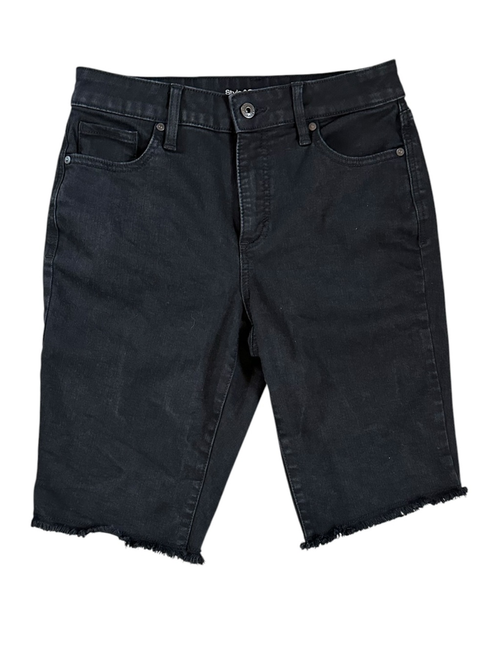 STYLE & CO black stretch denim raw hem Bermuda shorts size 6
